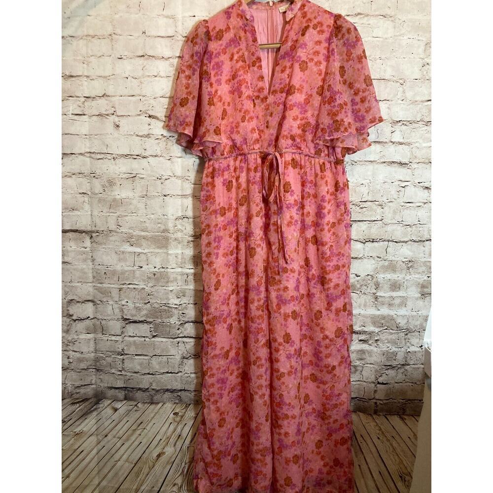 By TiMo Jumpsuit Womens XS Pink Chiffon Florals‎ Pant Coquette Dainty Romantic